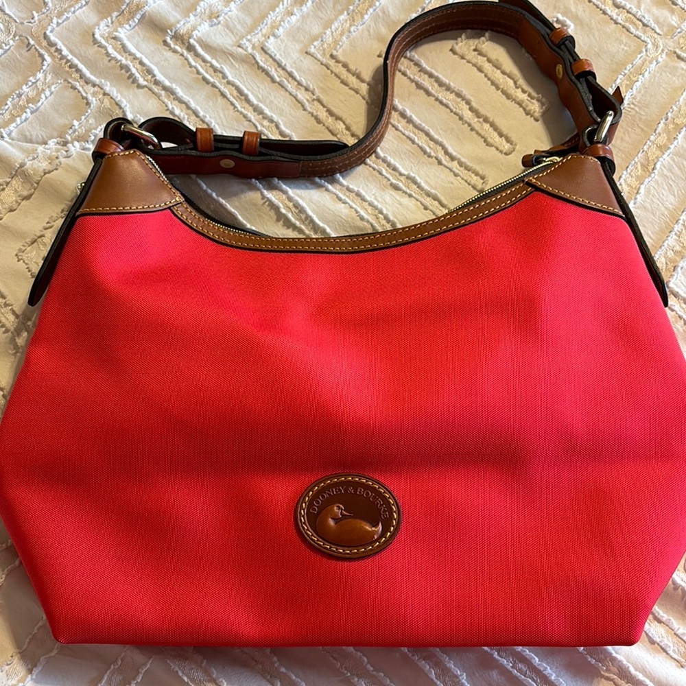 Dooney & Bourke Red and Brown Shoulder Bag with Adjustable Strap